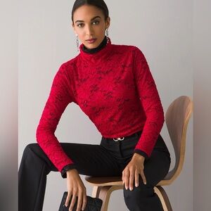 White House Black Market Lace Turtleneck in Red, Size Small